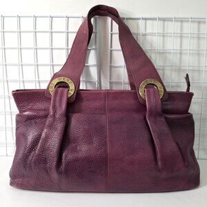 Vintage Wenz Mauve Leather Shoulder Bag Unique Design Zipper Close Large Grommet